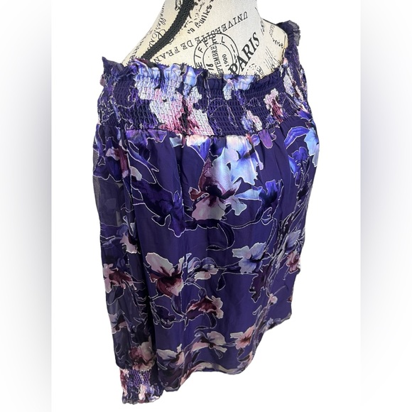 Silk Floral Burnout Off Shoulder Blouse - Picture 8 of 13